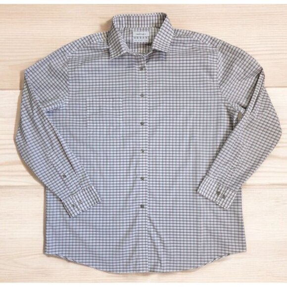 Calvin Klein Mens XL 17-17.5 (34/35) Regular Fit Stretch Wrinkle Free Plaid Gray - Picture 1 of 11